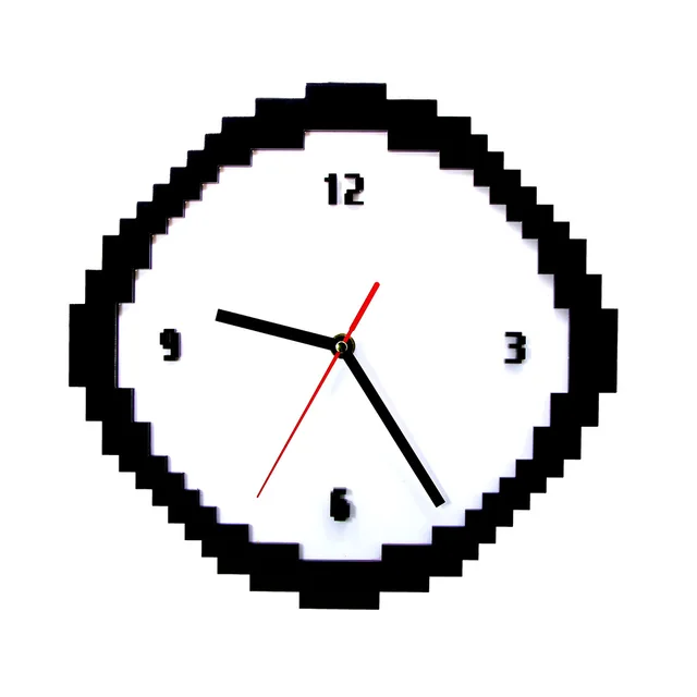 Pixel Time Clock 8 Bit Style Retro Pixel Wall Clock Black and White