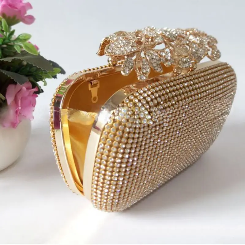 Unique Gold Rhinestone Evening bag Clutch Purse Party Bridal Prom Unique Gold Rhinestone Evening bag Clutch Purse Party Bridal Prom