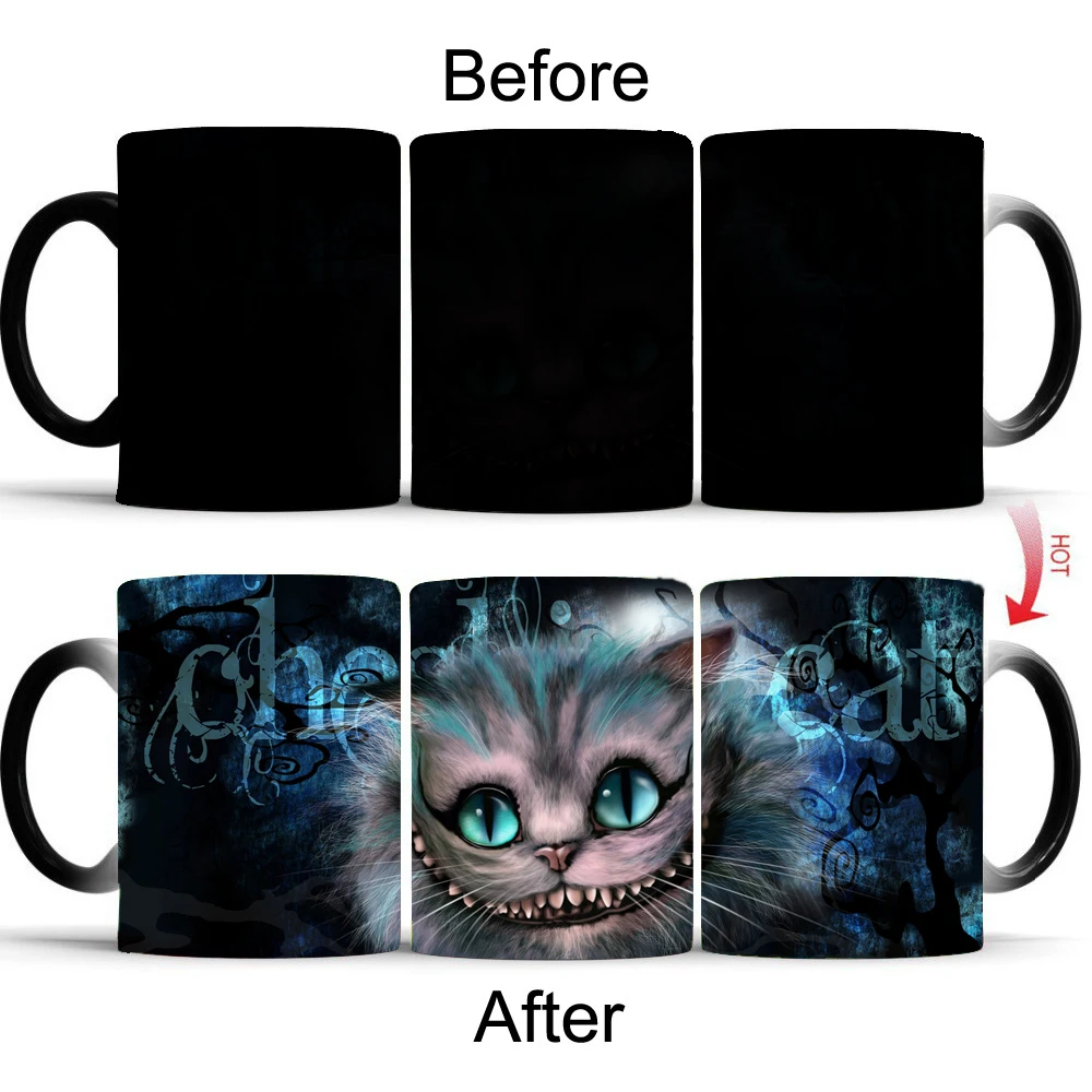 

Cartoon Magic Cat Mug Color Changing Coffee Mug Cat Cup Porcelain Heat Sensitive Tea Cups Mug Best Gift for Friends