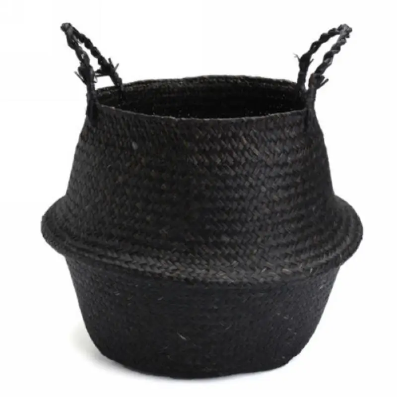 1pc Rattan Basket Black Seagrass Belly Basket Mayitr Laundry Storage Holder Multi Funtional Baskets Home Decoration