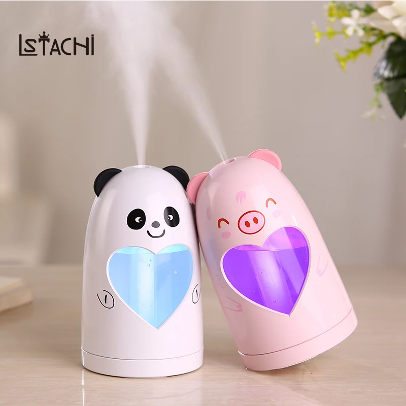 

LSTACHi Mini USB Panda Air Humidifier DC5V Silent Ultrasonic Diffuser Mist Maker Colorful Changing LED Light for Home Office Car