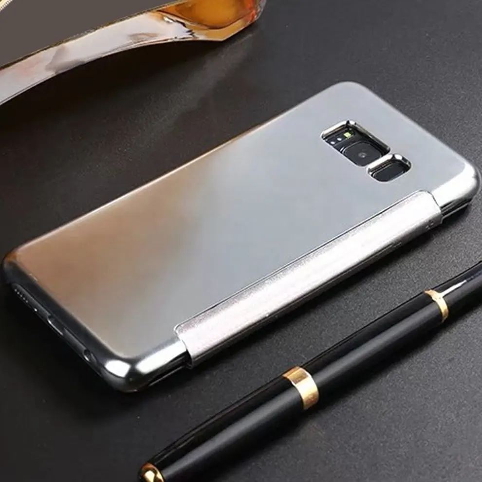 

10 Pcs Smart Window Mirror Surface Intelligent Auto Sleep Awake Protective Cover Flip Type Hard Shell Mobile Phone Case Holder