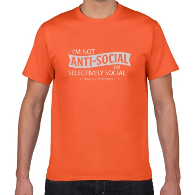 Летние мужские футболки с надписью «I am not anti-social», хлопок, хип-хоп мужские футболки, высокое качество, уличная одежда, мужская повседневная футболка - Цвет: orange