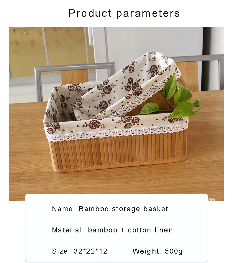 Home Weaving Storage Basket Bamboo Handmade Cotton Material Grocery Snacks Toy Storage Basket Collapsible Desktop Organizer