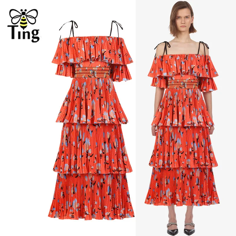 

Tingfly New Season Summer SP Maxi Dress Women Tie Up Ruffles Pleated Long Party Dresses Fashion Layered Boho Dresses Vestidos SP