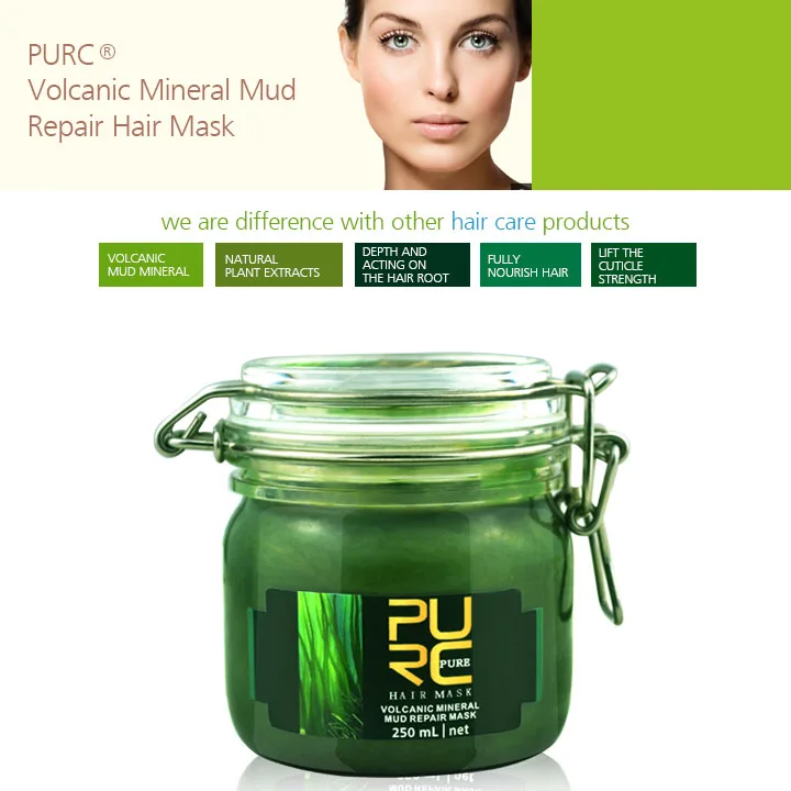 Murah PURC masker Rambut 250 ml perbaikan lumpur mineral vulkanik masker untuk rusak kelembaban rambut dan PURC Maroko argan minyak rambut 100 ml perawatan rambut