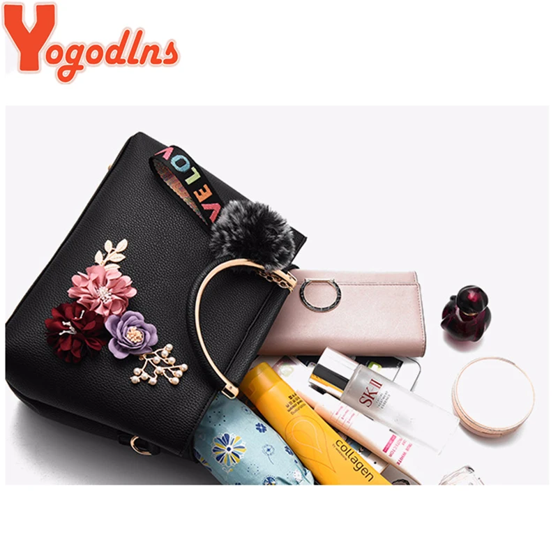 Yogodlns PU Leather Bags for Women Shoulder Bag flower Solid color bag feminina Handbag crossbody leather bag