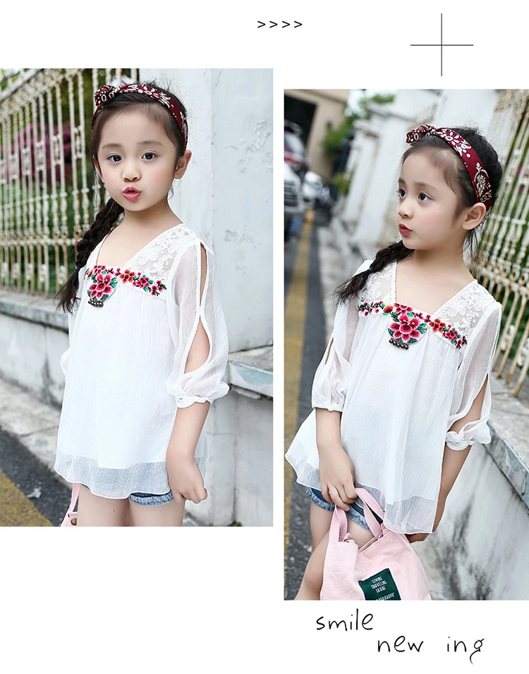 Children's T-shirt Girls Baby Summer Cute style Beautiful girl chiffon Printed loose T-shirt top for angel kids clothes (9)