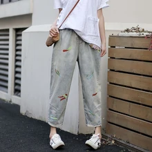 Женские прямые джинсы, джинсовые брюки с вышивкой, большие свободные белые повседневные Модные брюки на весну-лето 92065