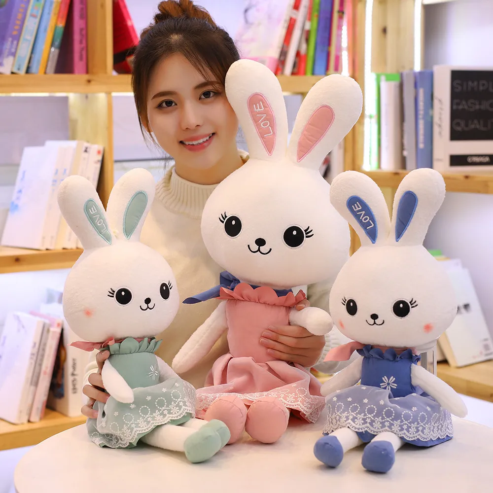 

Cute Rabbit Wear Clothes with Dress Plush Toy Stuffed Soft Animal Dolls for Baby Kids Girls Birthday Gift