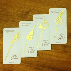 Kawaii милые золото Музыкальные инструменты металлические Книга маркеры Закладка для книг Бумага клипы Офис школьные принадлежности