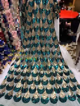 

stock 5yards/bag 5 colors dense sequined fish scale pattern embroidery Mosaic effect fabric used for wedding dresses HS28#