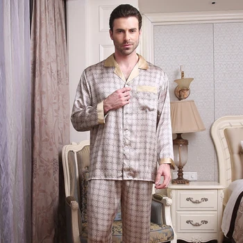 

Male Sleepwear Fashion Autumn Men Pajamas Long-sleeve Pyjama Sets Quality 100% Silk Pajamas Men Set Free Shipping