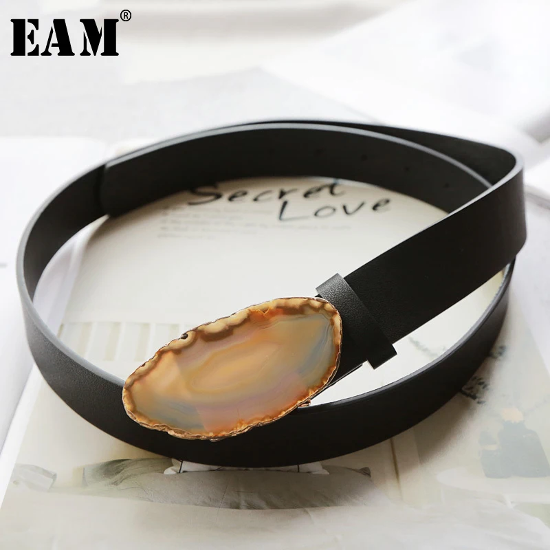 

[EAM] 2019 New Spring Summer Pu Leather Personality Natural Split Joint Women Long Wide Belt Fashion Tide All-match JX457