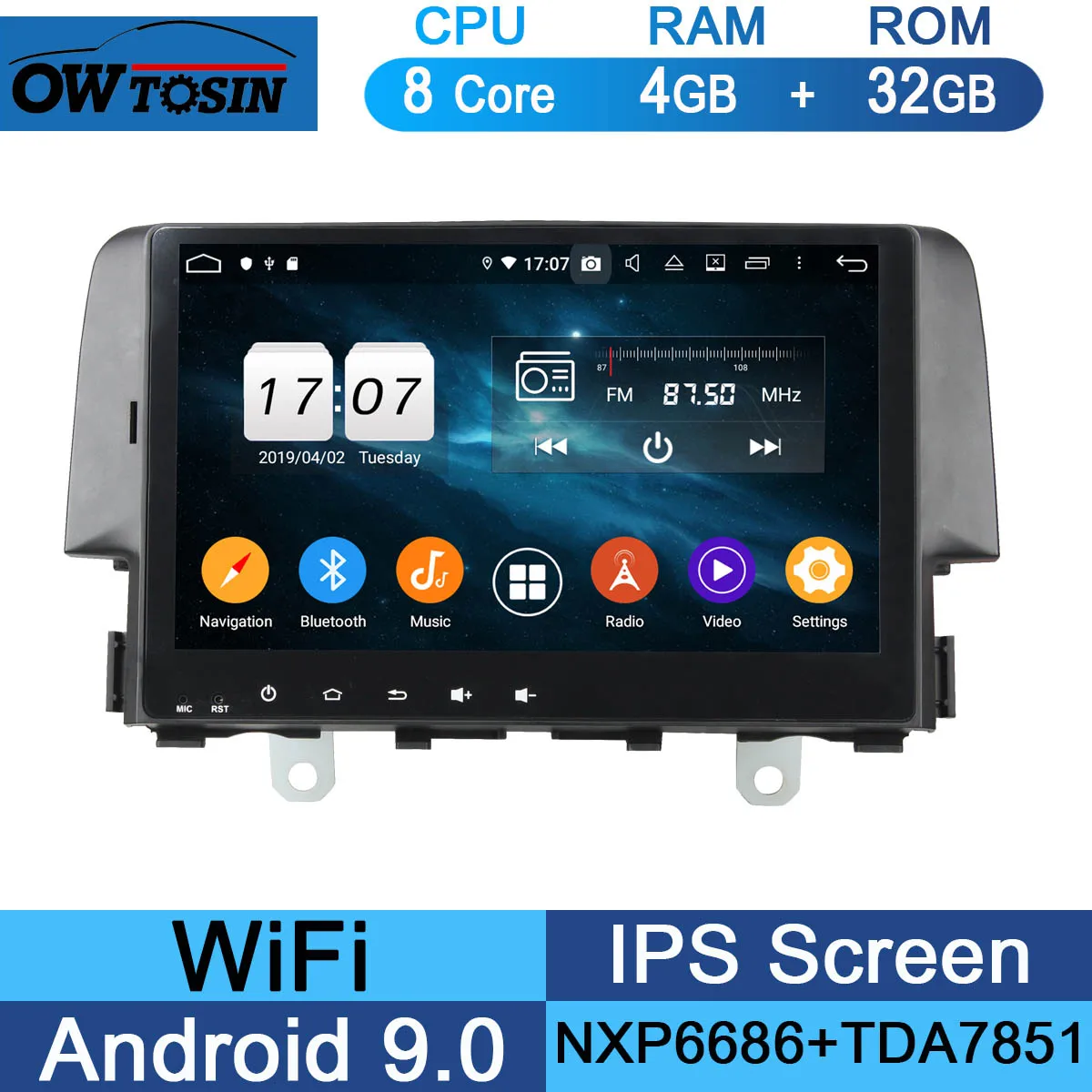 " ips 8 Core 4G+ 64G Android 9,0 автомобильный DVD мультимедийный плеер для Honda Civic GPS Радио Стерео CarPlay Parrot BT - Цвет: 32G