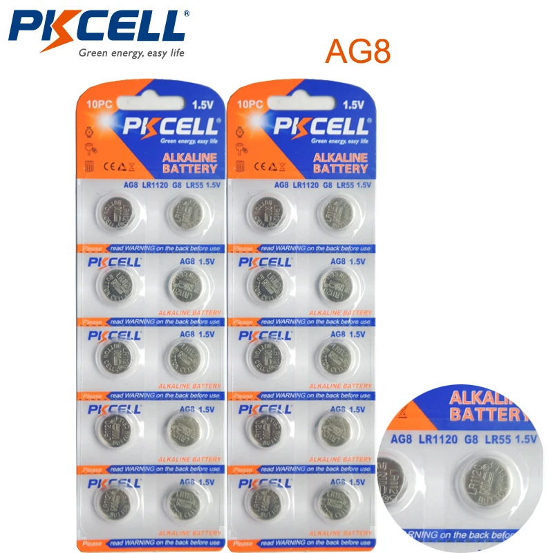 

20Pcs*2card PKCELL1.5V AG8 LR55/LR191/LR1120 Akaline Button Cell Battery ag8 Watch Battery