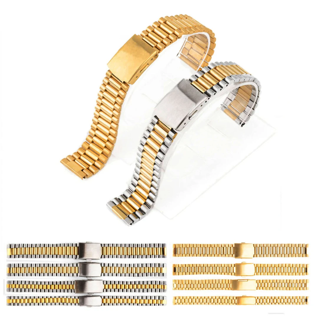 Shellhard Stainless Steel Buckle Straight End Watch Strap Band Bracelets For Mens Women 12 14 16 18mm Sliver Gold Relojes Hombre