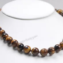 Горячая распродажа стиль >>>>> природный 10 мм tiger's глаз бусины ожерелье 1"