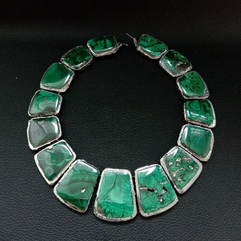 

8SE11295 Malachite Freeform Slab beads Gems Graduated Set Beads 12.8" length