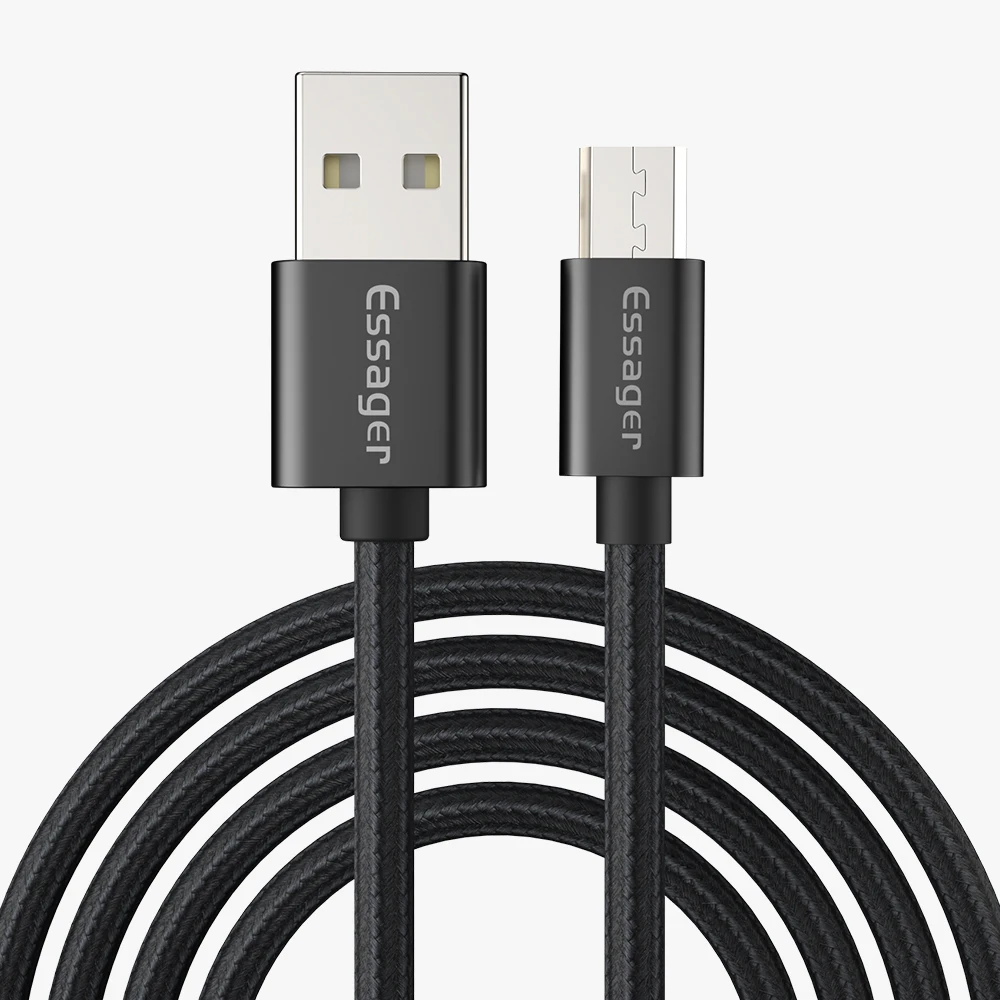 Кабель Micro USB Essager для быстрой зарядки, кабель для передачи данных 2.4A для samsung S10 Xiaomi 9, Кабель Microusb, кабели для мобильных телефонов Android - Цвет: Черный