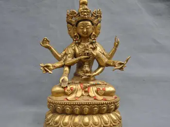 

16" China Tibetan Bronze 3 Heads 8 Hands Kwan-yin Bodhisattva Buddha Statue