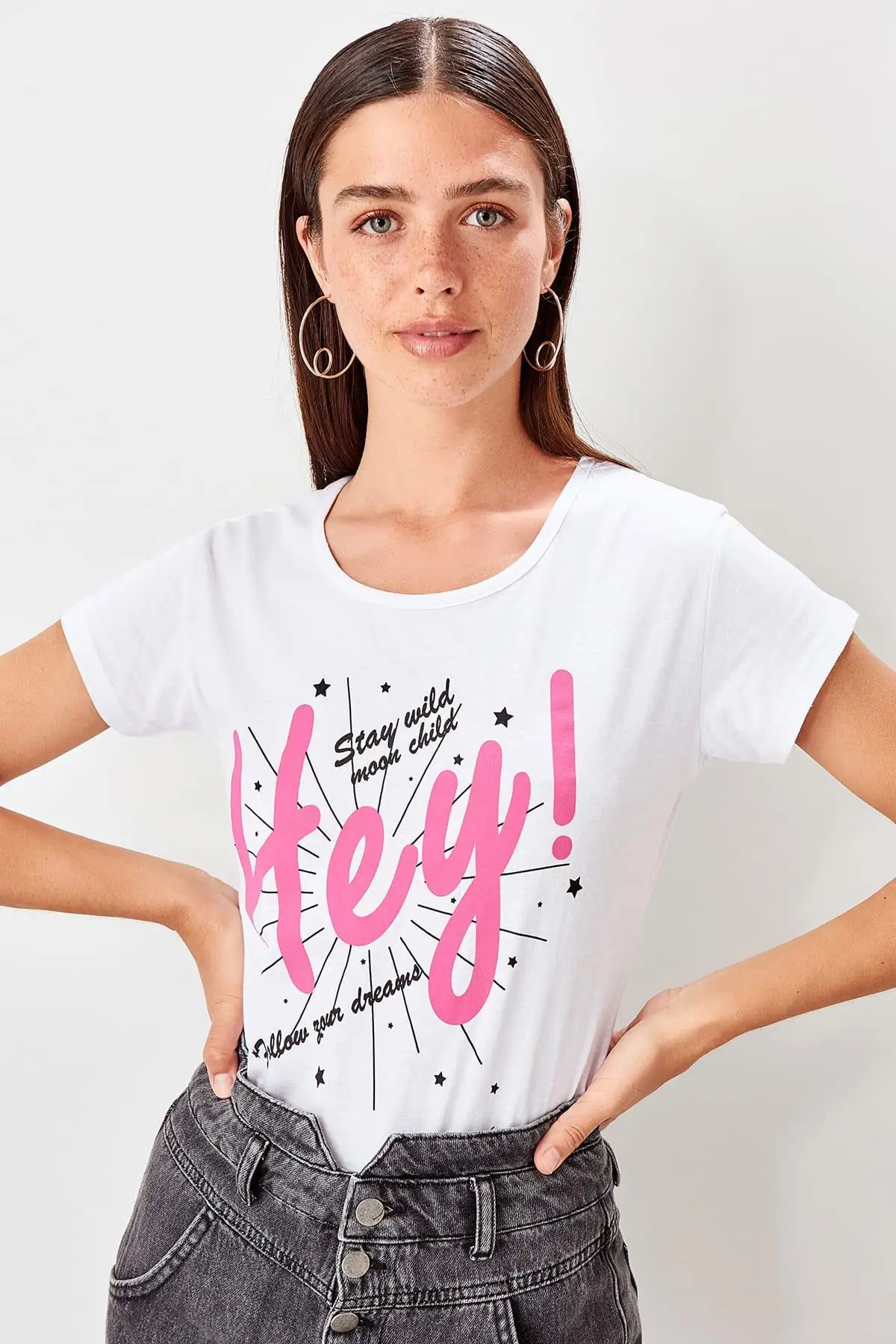 Trendyol с рисунком в виде отпечатка базовые вязаные футболки TWOSS19TS0546 | Женская
