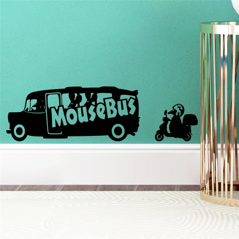 

cartoon cute mouse bus black vinyl wall art stickers living room home decor adesivos de parede diy decals decor