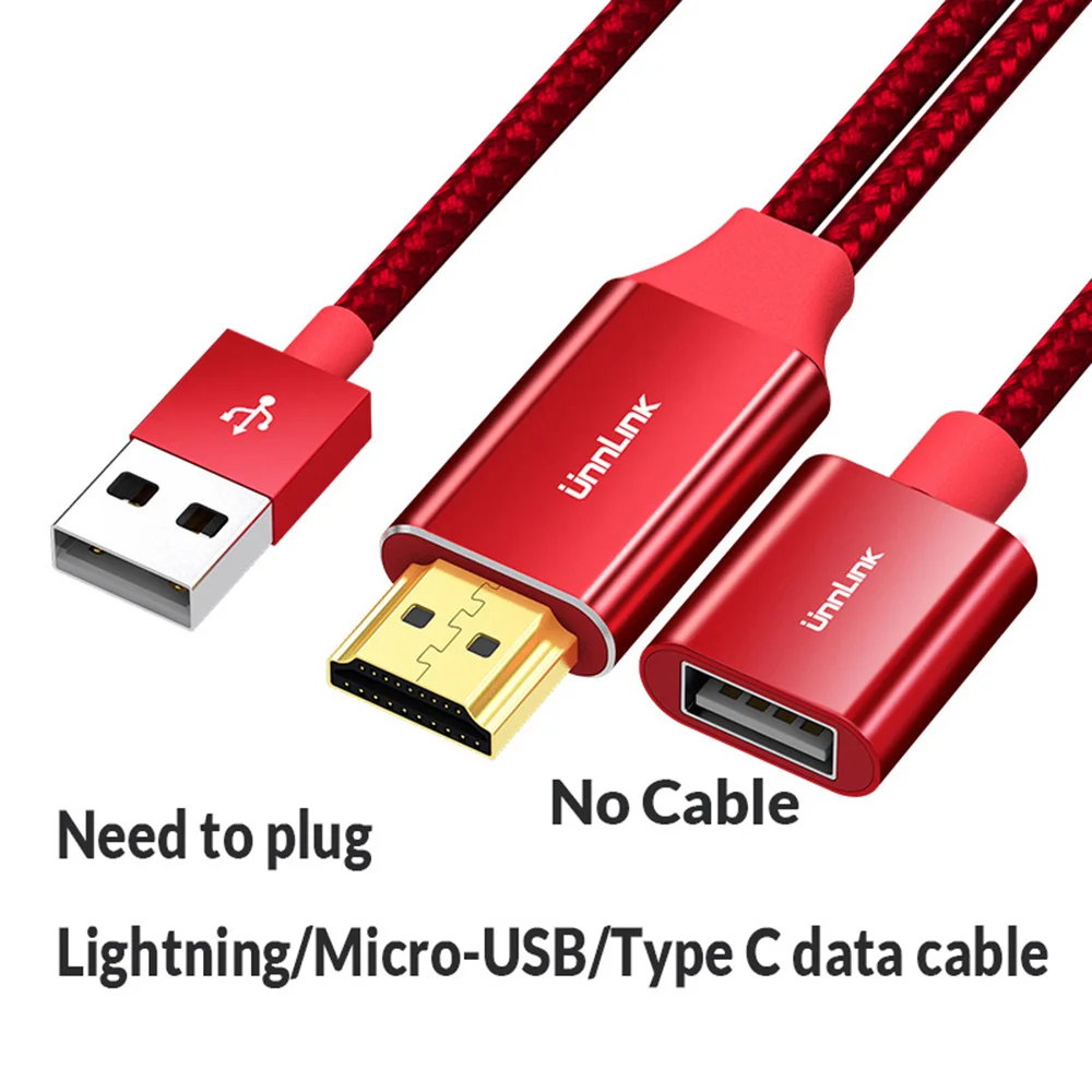 Unnlink USB к HDMI зеркальный литой кабель для преобразования с аудио MHL для iPhone iPad освещение Android телефон Micro usb type C к HDMI