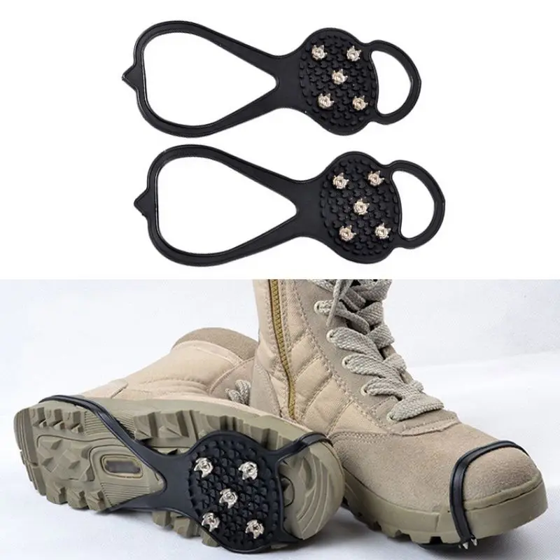 1 Pair 5 Stud Walking Anti Slip Ice Snow Route Camping Shoe Point Grip