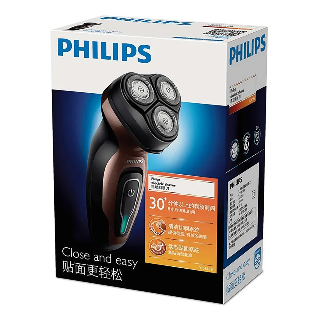 Оригинальная бритвенная машинка Philips электрическая YQ6188/16 с перезаряжаемой самостоятельной тройной головкой лезвия для лица Бритва для мужчин