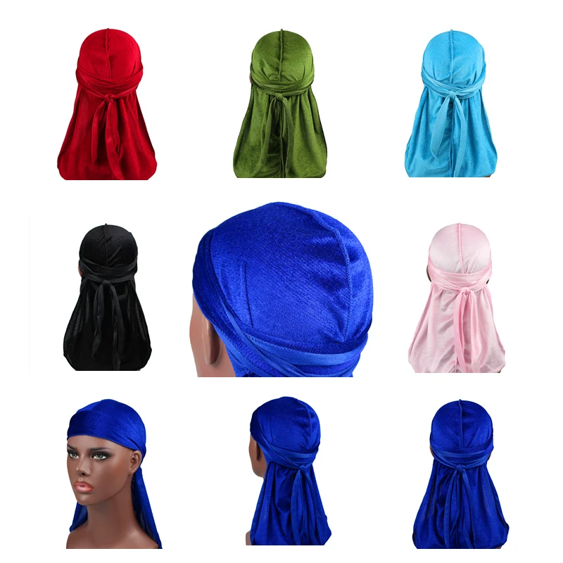 

Unisex Men Women Velvet Durag Long Tail Summer Breathable Bandanas Hat Waves Hair Cover Do Du Rags