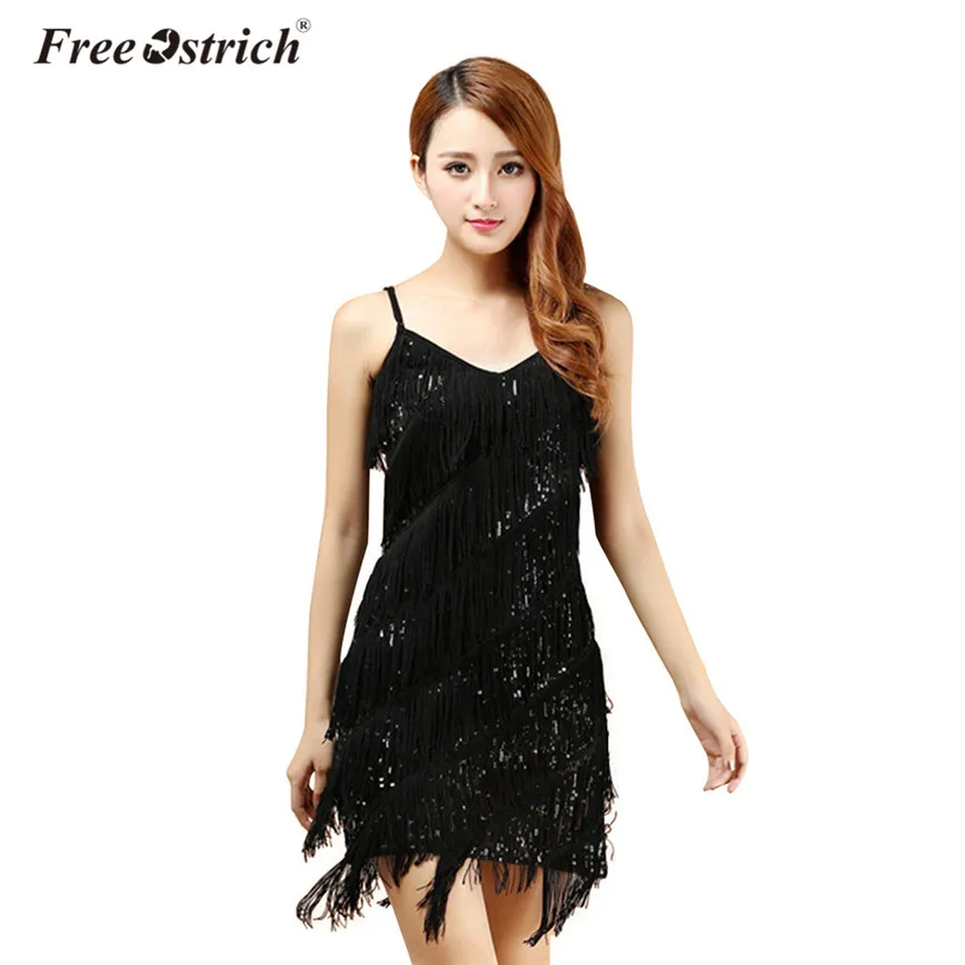 Платья из страуса, модное женское платье, летнее, с кисточками, без рукавов, для ночного клуба, с блестками, Vestido, платья для вечеринок, дропшиппинг, D28 - Цвет: Черный
