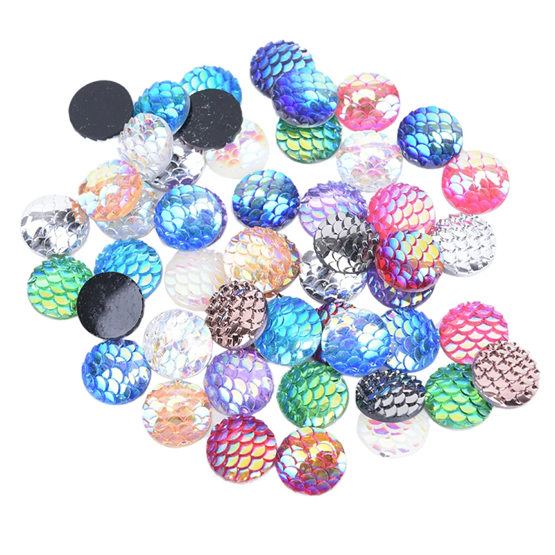 

50Pcs 12mm Mix Color Mermaid Fish Scale Flat Back DIY Craft Resin Cabochons For Bracelet Earrings Making Accessories