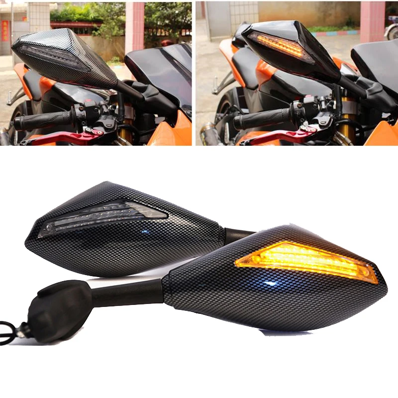 

Motorcycle carbon firber LED Turn Signal Integrated Mirrors Rearview Mirror for Kawasaki Ninja ZX-6R Yamaha R6 R1 FZ6 FZ1