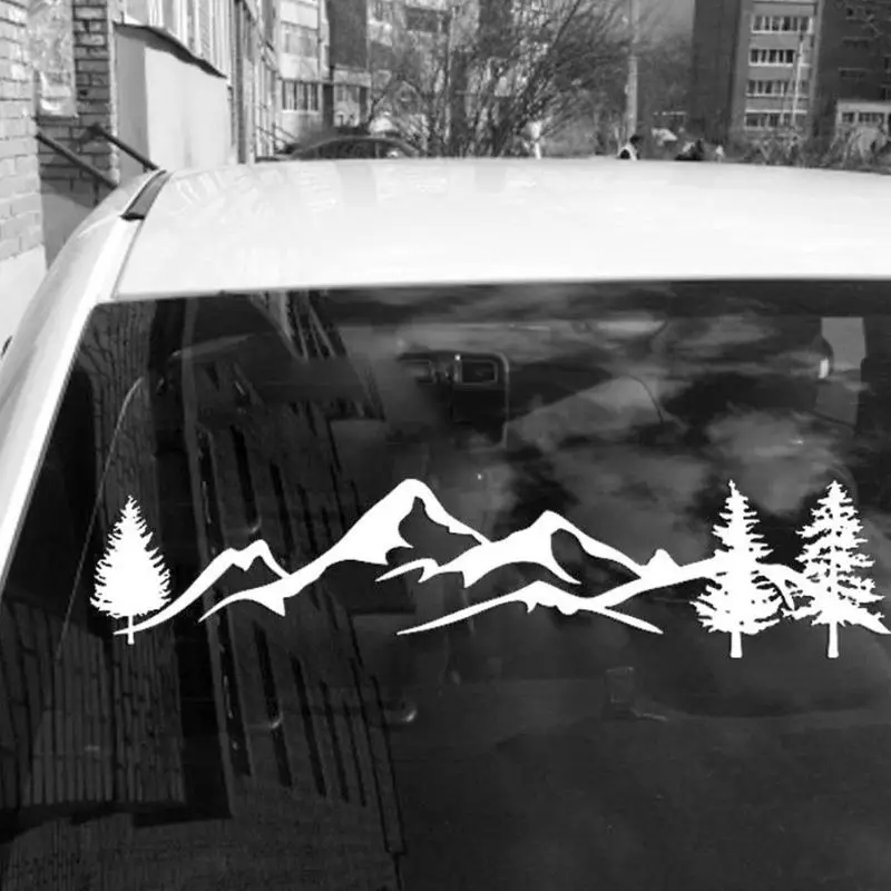 

For SUV RV Camper Offroad 1pc 100cm Black/White Tree Mountain Car Decor PET Reflective Forest Car Sticker Decal 10166