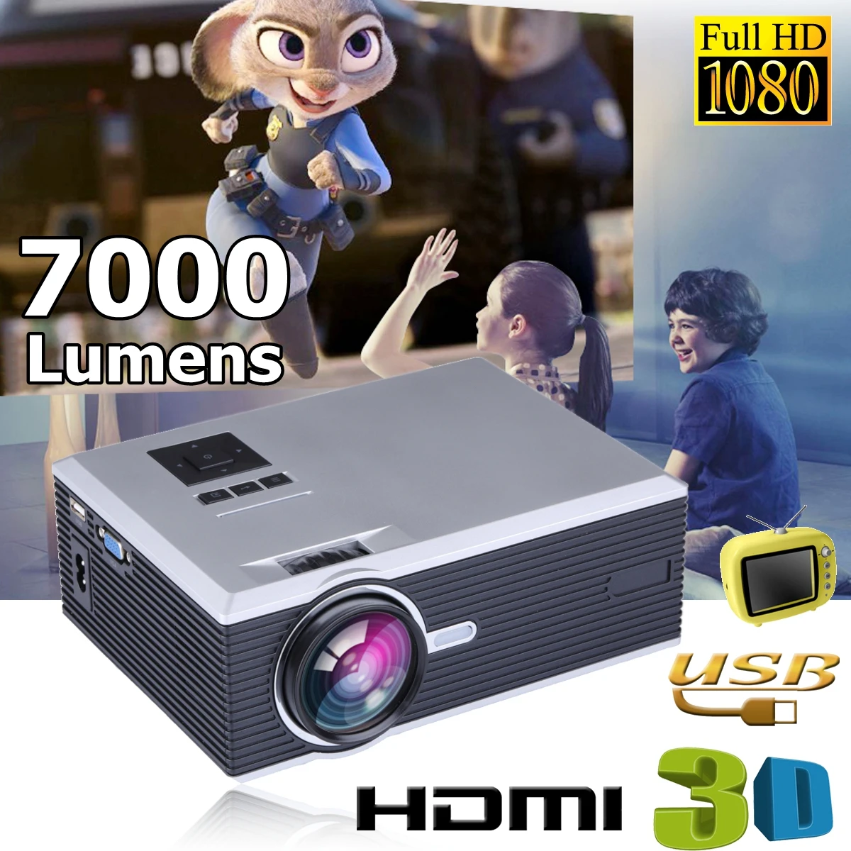 Sliver 1080P LED Video Projector for Home Theater7000Lumens Full HD Mini projector HD/USB/SD/AV/VGA HOME CINEMA Sliver 1080P LED Video Projector for Home Theater7000Lumens Full HD Mini projector HD/USB/SD/AV/VGA HOME CINEMA