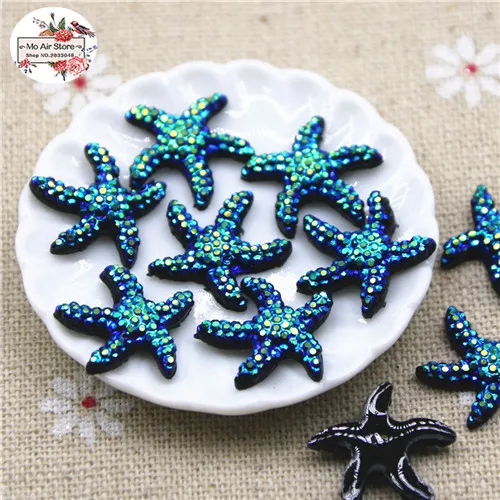 50pcs 16x18mm silver/black sea star resin flatback cabochon DIY jewelry/phone Charm decoration No Hole 