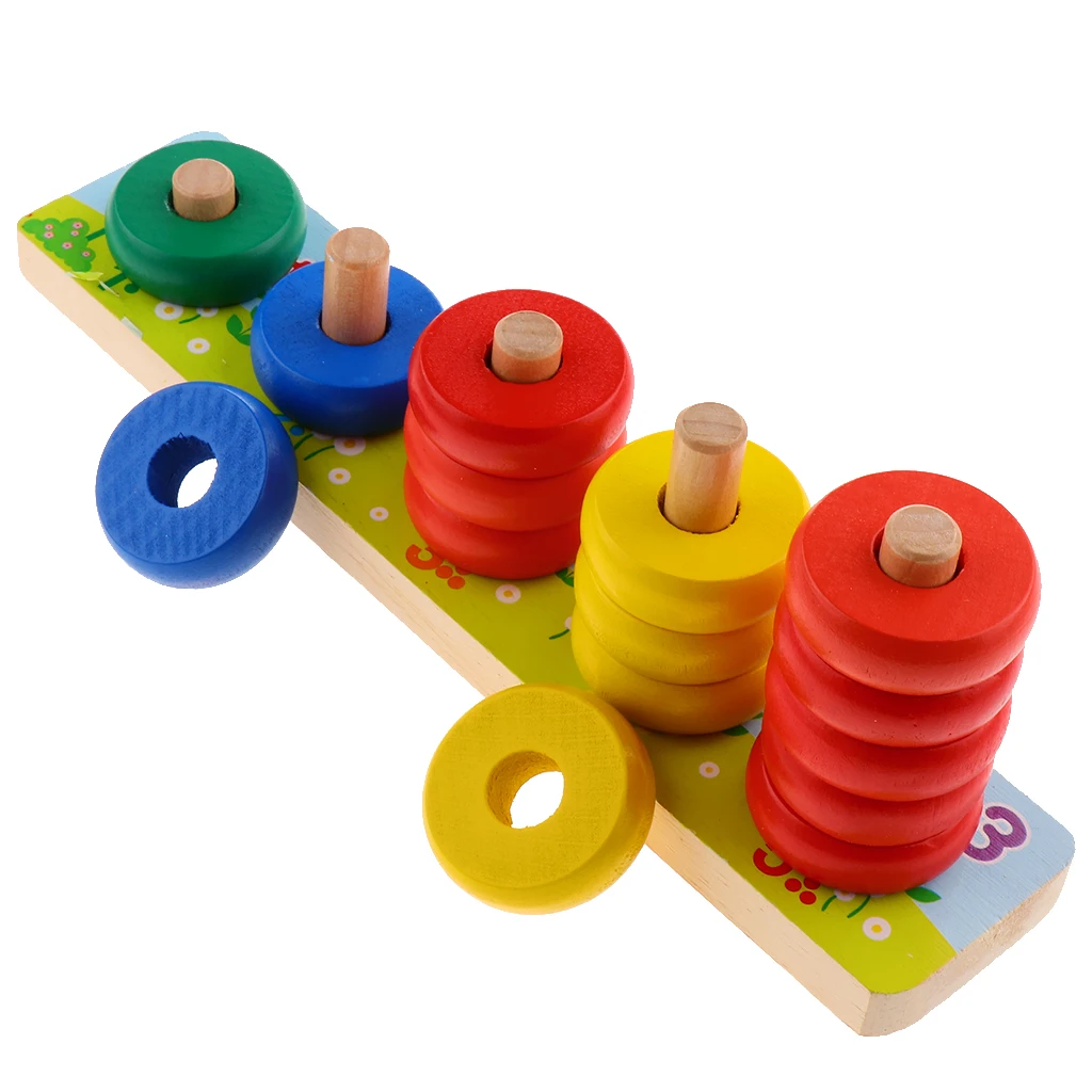 Colorful Rainbow Calculate Circle Montessori Counting Stacker Blocks Wooden Educational Toy for Kids Chilrden Ages 3+