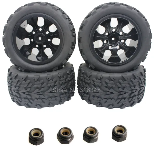 Special Offers 4pcs/Lot 3.2" Rubber RC Truck Tyre & Wheel Rim 12mm Hex For HSP BRONTOSAURUS 94111 Redcat Volcano EPX Pro