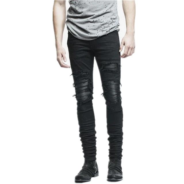 New Dropshipping Men Ripped Biker Jeans Distressed Moto Denim