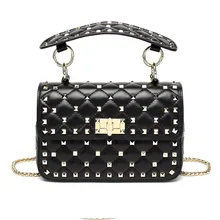 

Fashion Medium and Small Rockstud Spike Chain Bag Sheepskin Rivet Flap Handbag Shoulder Leather Women Messenger Bags