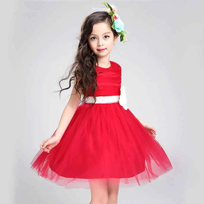 

Flower Girl Dresses for Weddings Party Summer 2017 Red Solid Princess Prom Ball Gown for Children Kids Clothes 8 9 10 14 Years