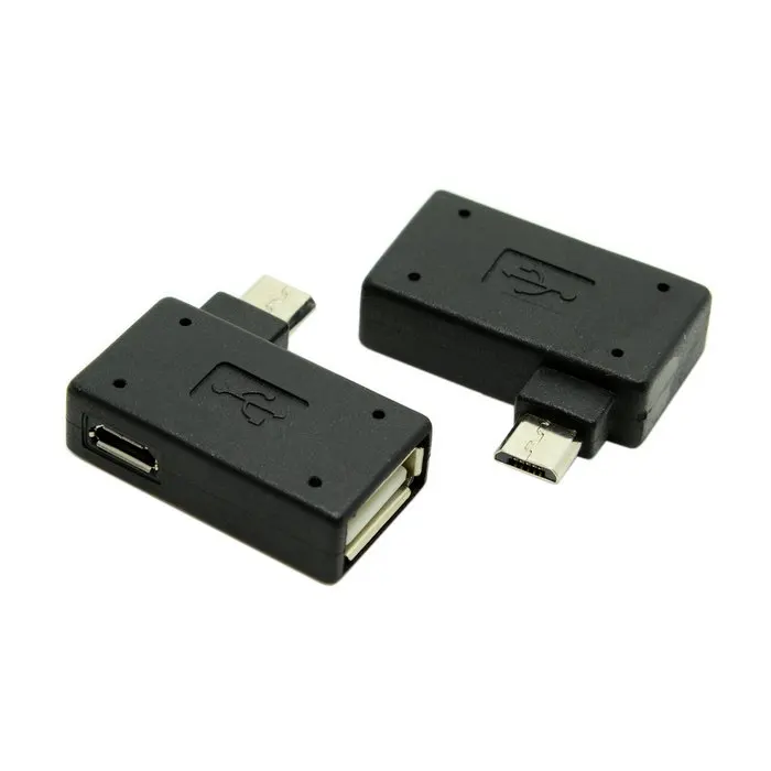 90 градусов левый и правый угловой Micro USB 2 0 хост адаптер OTG черный цвет с Power для Android