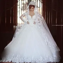 Luxury Wedding Dress 2016 Ball Gown Vintage Long Sleeves Lace Princess hijab Romantico Bridal Wedding Gowns robe de mariage