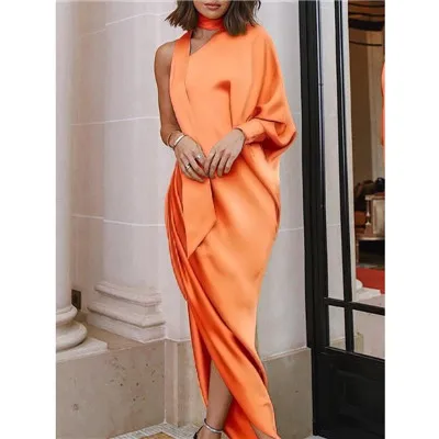 Женское платье с открытыми плечами и рукавом-фонариком, элегантное женское платье для вечеринки vestidos mujer - Цвет: orange
