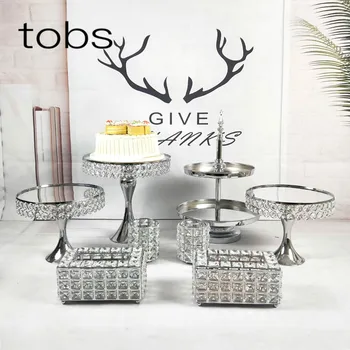 

2 Tier Cake Mirror Party Metal Luxury Set Crystal Silver Wedding Tool Cupcake Stand