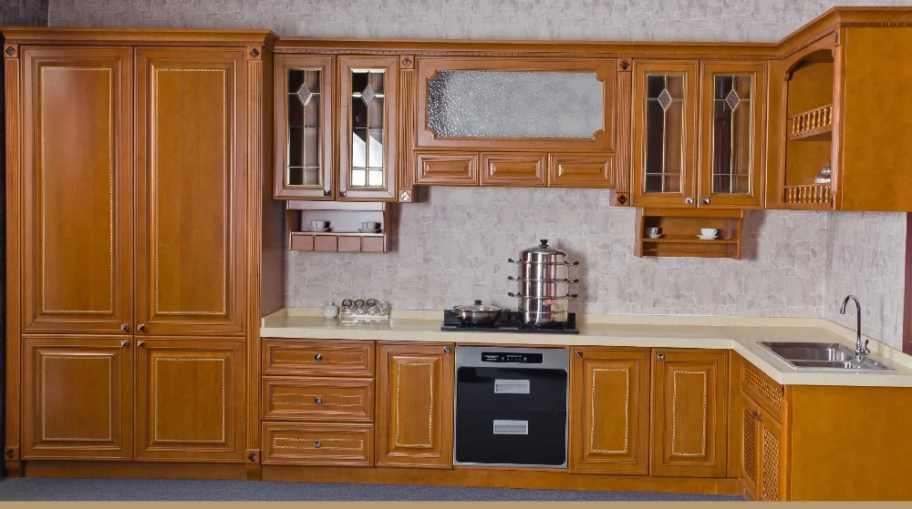Fábrica de gabinete de cocina de madera maciza de lujo en Armarios de