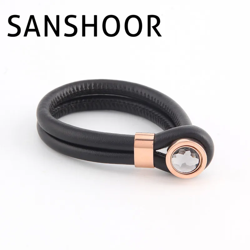 

Deluxe Cambio Leather Sheepskin Bracele With Black Gray Magnet Coin For Women Gifts 1pcs