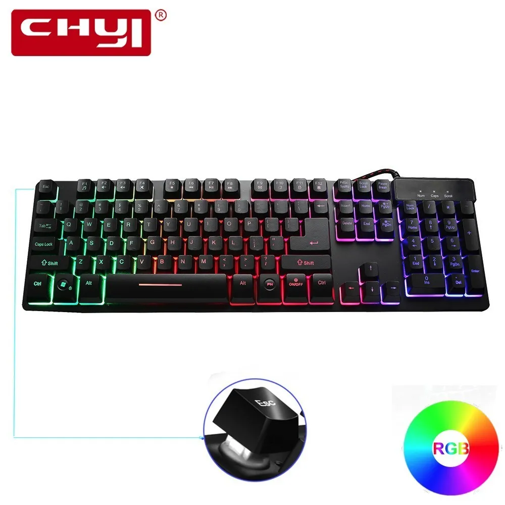 CHYI Gaming Wired Mechanical Touch Keyboard 104 Keys Real RGB USB Cable LED Backlit Light Anti-Ghosting Metal for PC Laptop Game