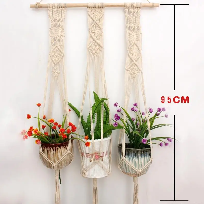 Hot Romote Macrame Plant Hanger Indoor Outdoor Hanging Planter Romote Macrame Plant Hanger Indoor Outdoor Hanging Planter Basket Handmade Cotton Rope Wall For Round Square Pot